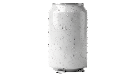 High quality white soda can with condensation drops isolated against a black white background best new, png.