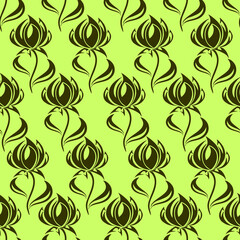 seamless contour pattern of large olive flowers on a green background, texture, design