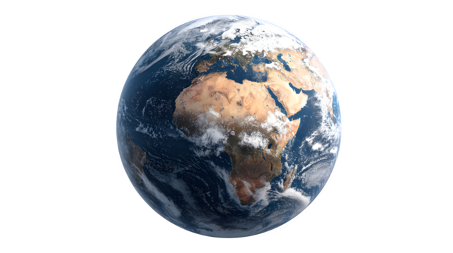 Realistic illustration of Planet Earth viewed from space, centered on Europe and Africa continents,  Isolated on transparent background. - Powered by Adobe