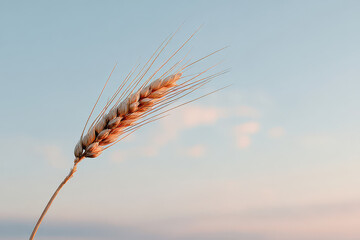Obraz premium single wheat ear against soft dawn light delicate beauty of nature