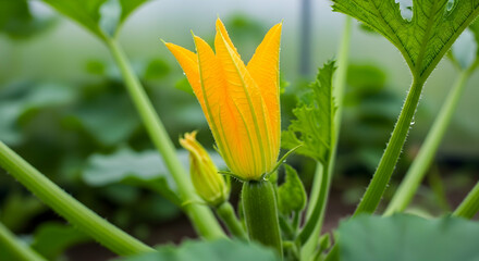Obraz premium Radiant Zucchini Blossom Embracing Spring Sunlight With Vibrant Color