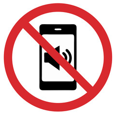 No sound from phones sign featuring a black smartphone with a speaker icon in a red prohibition circle