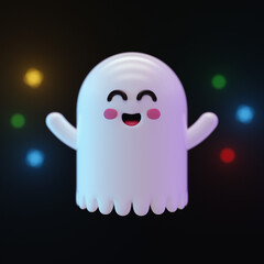 Cute Ghost Chartacter Mascot 3d illustration in cartoon plastic style minimal isolated on transparent white background, clipping path	
 