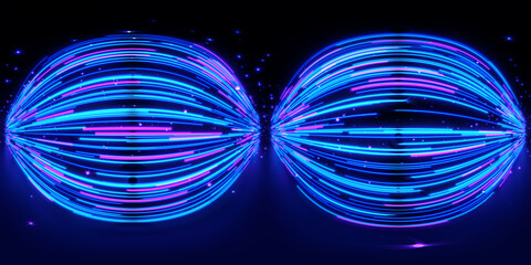HDRI. Glowing neon lines. Full spherical panorama 360 degrees. 3D render illustration.