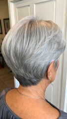 Back of Hispanic Latino senior person head with gray hair