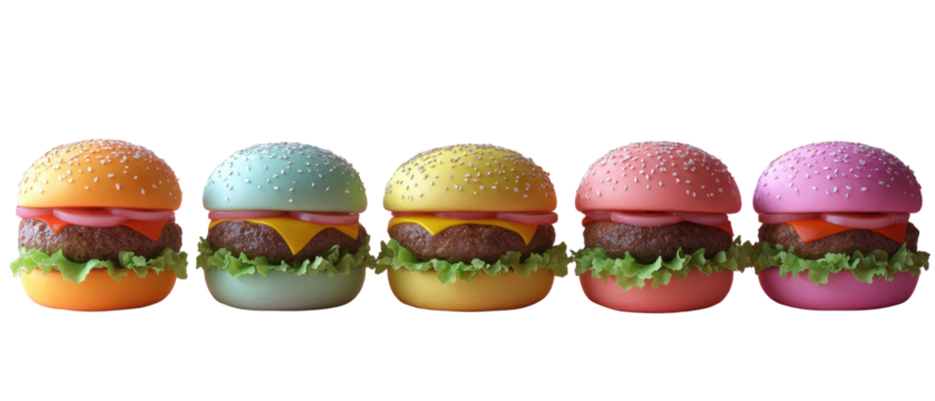 Indulge in Pastel Burger Bliss on transparent background. cut flower elements, garden themed designs. Top view high quality PNG. design elements, top view - flat lay