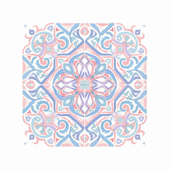 Moroccan Tiles Isolated on Transparent PNG Background- Watercolour Art