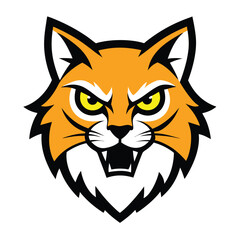 Fierce tabby cat head mascot logo design with bold expression and vibrant colors