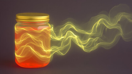Glowing energy lightning inside glass jar on dark background
