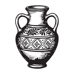 Detailed Sketch of Ornate Amphora Rich with Intricate Floral and Geometric Patterns Embodying Classical Pottery Traditions and Artistic Design Elements