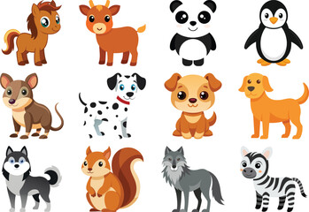 Cute Cartoon Animal Set – Adorable Vector Illustration of Wild and Domestic Baby Animals