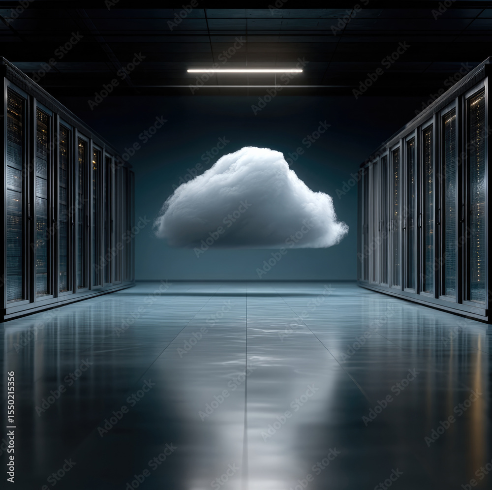 Poster Cloud server data technology digital storage futuristic network appear modern data center with floating cloud symbolizing
