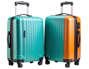 Turquoise and Orange Suitcases with Diagonal Stripes, Transparent PNG