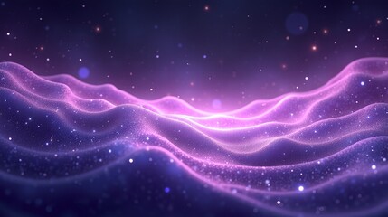 Fototapeta premium Ethereal waves of purple light undulate through a star-studded dark void.