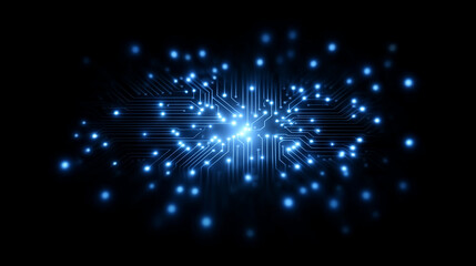 Futuristic Glowing Circuit Board with Blue Light
