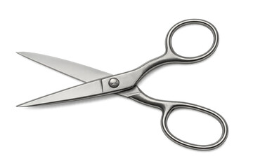Open professional scissors made of stainless steel on transparent background, ideal for hairdressers and barbers