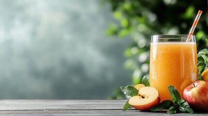 An inviting image of a freshly pressed juice drink made from apples and mint, artistically arranged to showcase its refreshing and nutritious appeal.