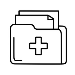 Obraz premium Medical folder line art icon isolated on white background. Minimalist vector illustration of a healthcare file or document folder, perfect for hospital records, patient history, clinic data etc