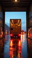 A truck loaded with cardboard boxes