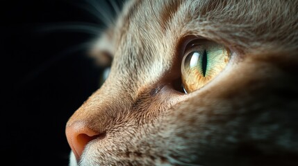 A mesmerizing close-up of a cat's eye showcases intricate details and vibrant colors, capturing the curiosity and deep emotions found within this beloved pet's gaze.