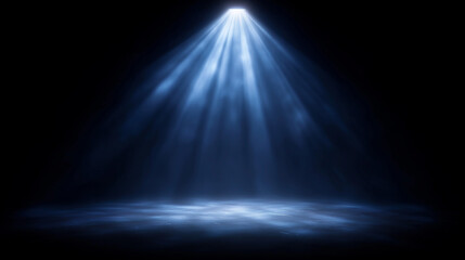 Orange spotlight beam in dark empty space with glowing circle
