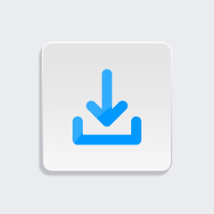Blue download icon, Arrow into tray symbol, Digital save button, File download vector, UI download graphic, Minimal storage icon, Flat download interface, vector illustration.