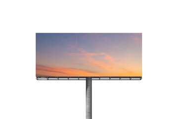 Blank billboard ready for advertisement in city downtown with sunrise background.