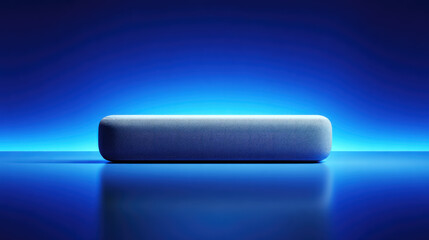 Mini sound bar on dark blue background, Bluetooth speaker, Smart home concept
