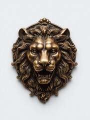 Bronze lion head wall sculpture isolated on white
