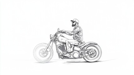 Fototapeta premium Stylish man riding a classic motorcycle in a minimalist black and white illustration