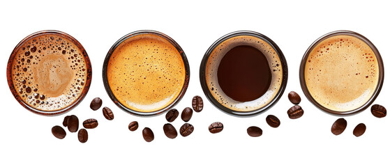 Obraz premium Awakening Fresh Aroma of Coffee Beans Delight on transparent background. cut flower elements, garden themed designs. Top view high quality PNG.