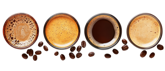 Awakening Fresh Aroma of Coffee Beans Delight on transparent background. cut flower elements, garden themed designs. Top view high quality PNG." design elements, top view / flat lay.