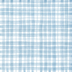 Blue Plaid Gingham Madras Check Hand Drawn Background Pattern Overlay