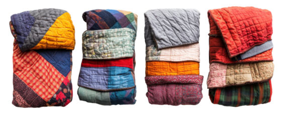 Snuggle Up with Cozy Patchwork Quilt Collection on transparent background. cut flower elements, garden themed designs. Top view high quality PNG." design elements, top view / flat lay.