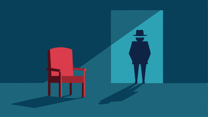 Empty Chair An empty chair opposite the suspect suggesting that an investigator might be about to enter the room for direct questioning.