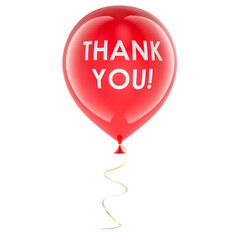 Thank you balloon, red party decoration. 3D rendering isolated on transparent background