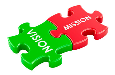 Vision and mission puzzle pieces, business concept. 3D rendering isolated on transparent background