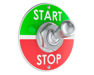Toggle switch start and stop sections, 3D rendering isolated on transparent background