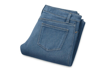 Folded blue denim pants revealing intricate seams and textured fabric against clean background