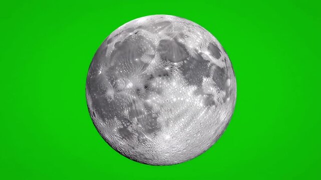 A detailed view of the moon surface with craters on a green screen background for compositing use