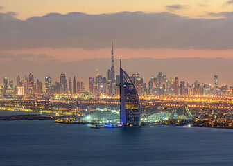 Dubai skyline at sunset