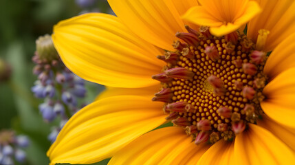 Close-up of a Balsam Root flower with Lupines