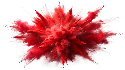 Red powder explosion isolated on transparent background