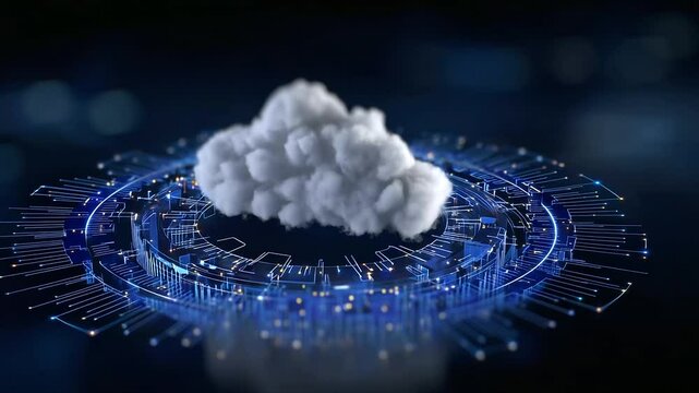 Infographic with a cloud infrastructure model that illustrates the concept of cost-efficient cloud computing using automated elasticity, data replication, and virtual resource mana