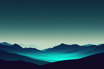 Obraz premium Abstract landscape of layered mountain range in blue and turquoise tones at dusk
