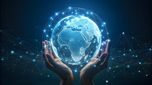 Future in Hand: Glowing Blue Earth