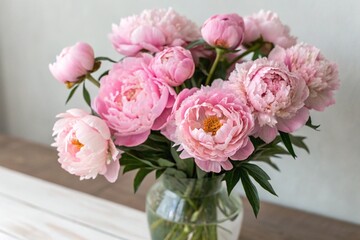 Obraz premium Beautiful bouquet of delicate pink peonies
