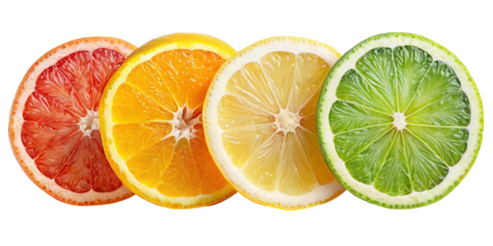 Citrus fruit slices grapefruit orange lemon lime isolated on transparent background