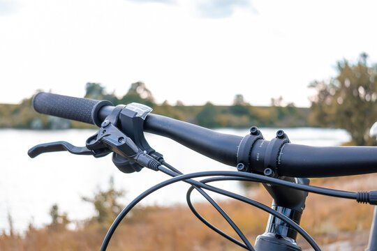 Close-Up of Bicycle Brake Lever on Handlebar