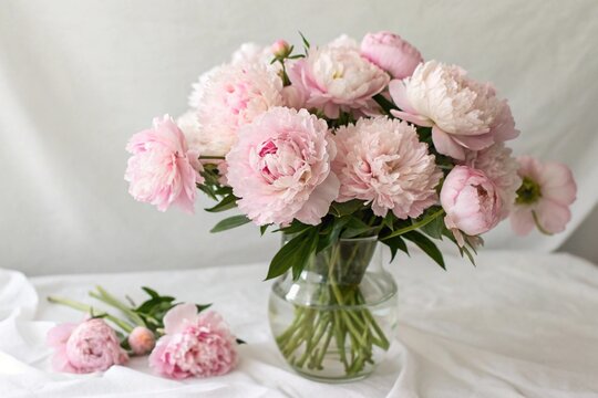Beautiful bouquet of delicate pink peonies